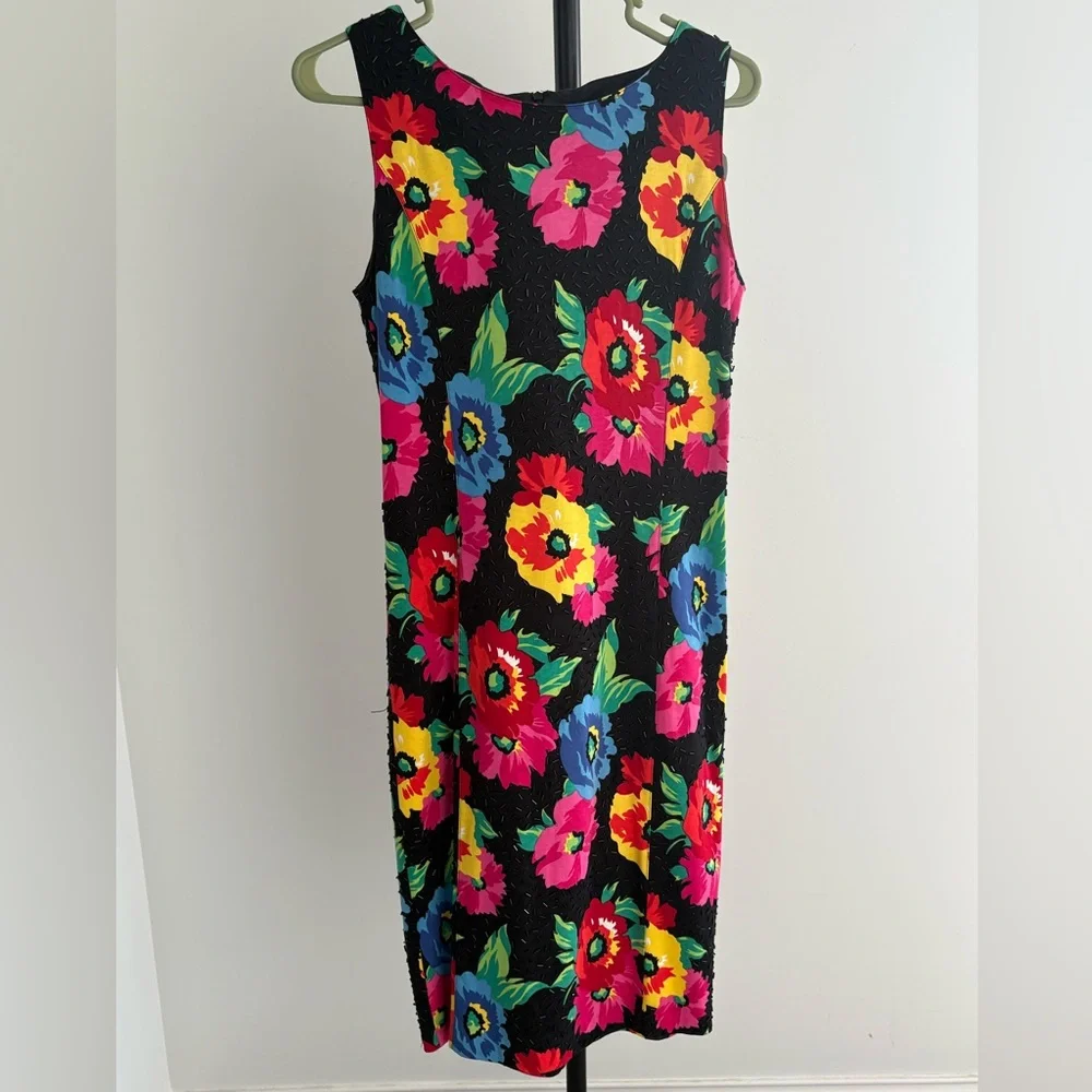 Adrienne Vittadini Black Midi Dress with Vibrant Floral Print - Picture 2 of 8